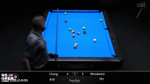 Pool Table With Blue Cloth And Balls GIF