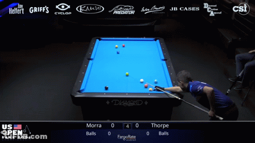 Pool Table With Blue Cloth And Balls GIF