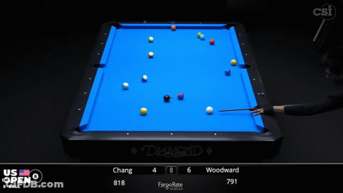 Pool Table With Blue Cloth And Balls GIF