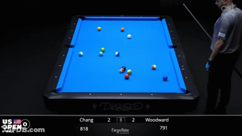 Pool Table With Blue Cloth And Man Playing Pool GIF