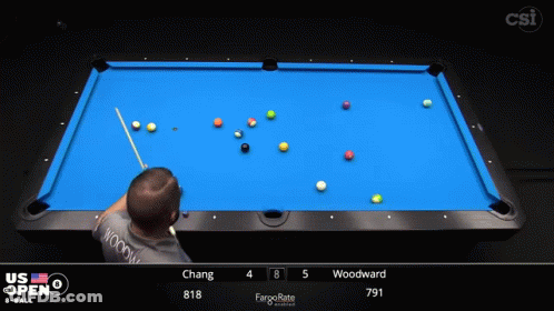 Pool Table With Blue Cloth And Person Playing Pool GIF