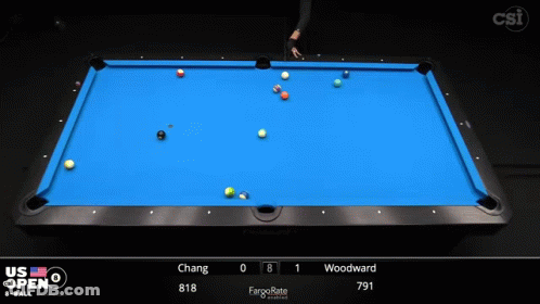 Pool Table With Blue Cloth Saying US Open GIF