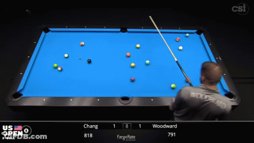 Pool Table With US Open 8 Ball Scoreboard GIF
