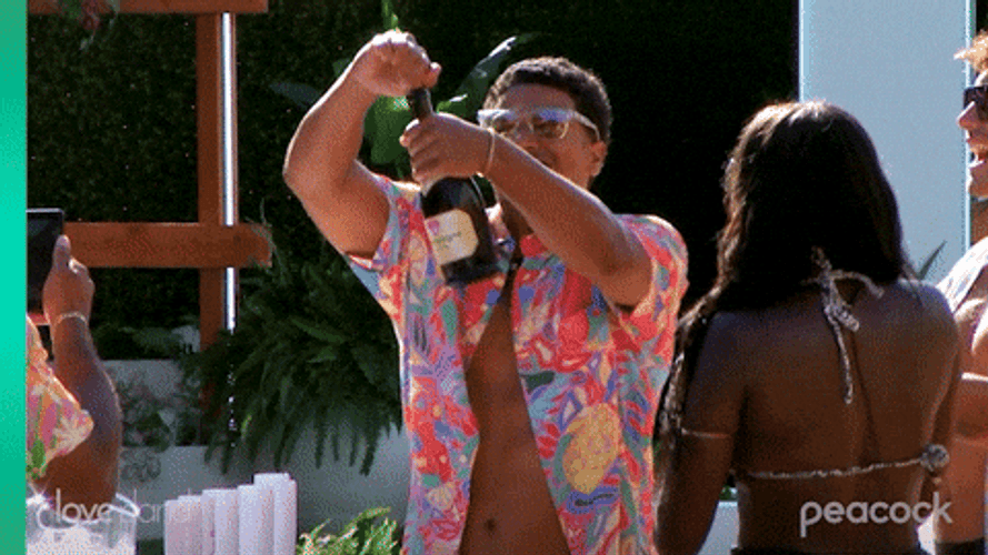 Pop Champagne Love Island Cast GIF