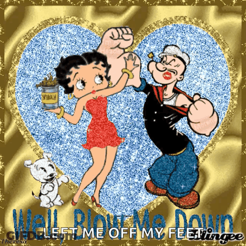 Popeye And Betty Boop Dancing In Front Of A Heart With The Words Well Play Me Down Left Me Off My Feelings GIF