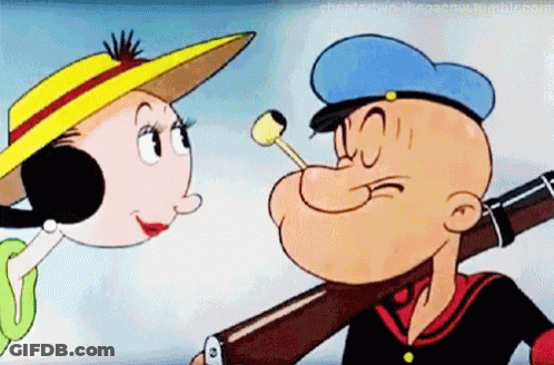 Popeye And Popeye Looking At Each Other While Popeye Is Holding A Rifle GIF