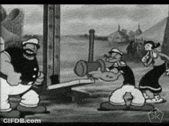 Popeye Black And White Comical Scene GIF