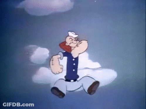 Popeye The Sailor Is Flying Through The Clouds In A Cartoon . GIF
