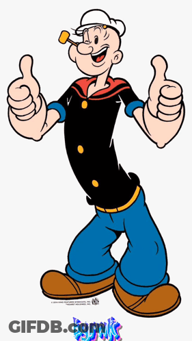 Popeye The Sailor Is Giving A Thumbs Up And Has The Word Bunks On The Bottom Left GIF