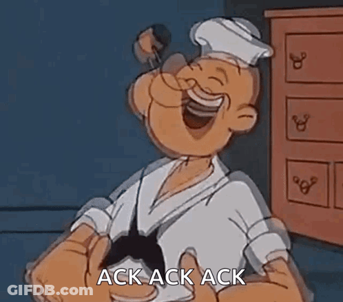 Popeye The Sailor Is Laughing And Giving A Thumbs Up While Holding A Cup Of Coffee . GIF
