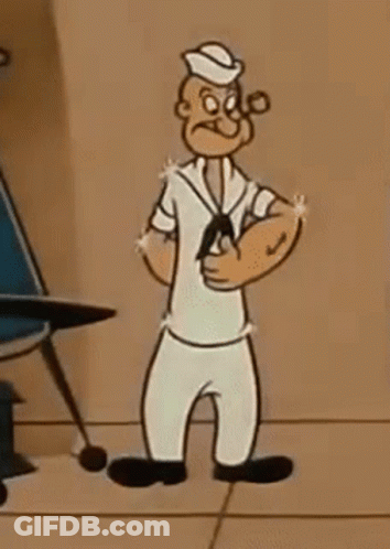 Popeye The Sailor Is Standing In Front Of A Chair And Holding A Gun In His Hand . GIF