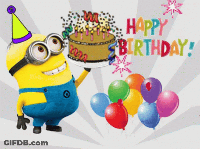 Popping Happy Birthday Minions Cake GIF