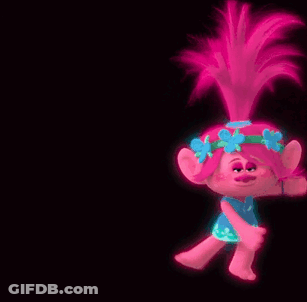 Poppy From Trolls Is Wearing A Blue Dress And A Flower Crown . GIF