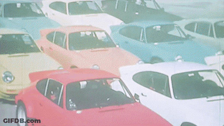 Porsche 911 Classics Of Different Colors GIF