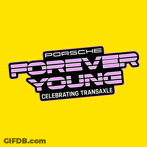 Porsche Logo Celebrating Transaxle On Yellow Background GIF