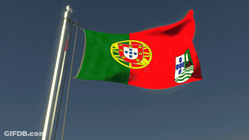 Portuguese Flag Waving In Blue Sky GIF