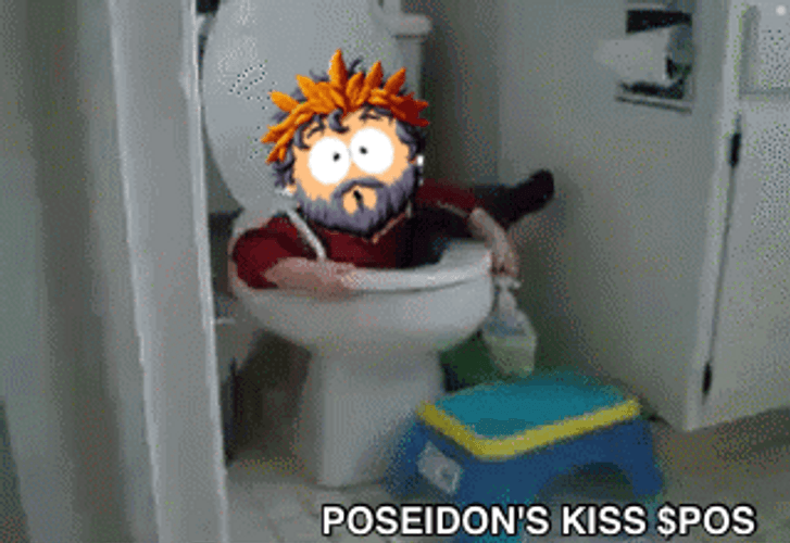 Poseidon's Kiss Guy Stuck Toilet Bowl Holding Cleaner GIF