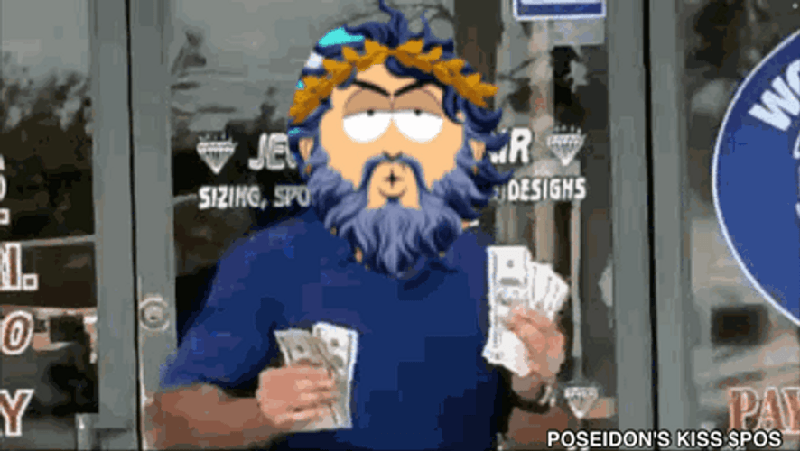 Poseidon's Kiss Holding Lots Of Money GIF