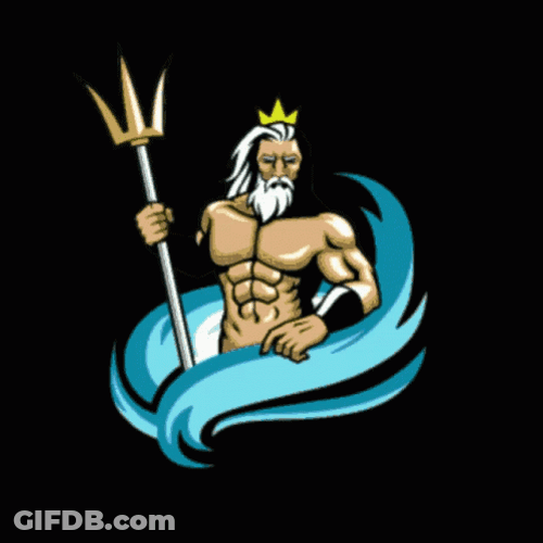 Poseidon's Kiss Holding Trident Logo GIF