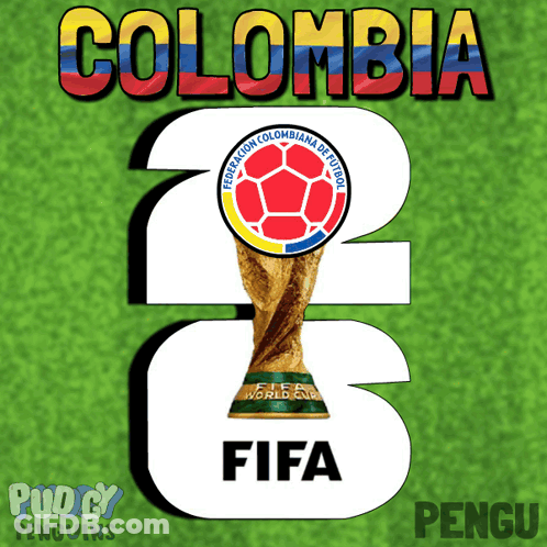 Poster For Colombia With Soccer Ball And Trophy GIF
