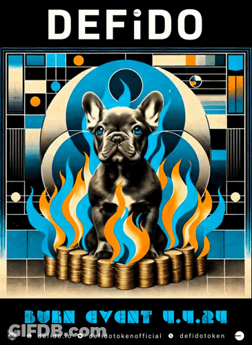 Poster For Defido Burn Event Dog Sitting On Coins GIF