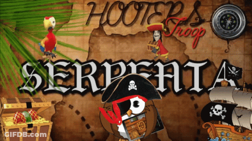 Poster For Hooters Troop Serpenta With Pirate Owl GIF