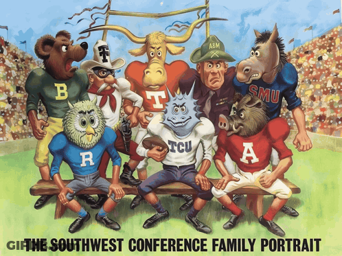 Poster For Southwest Conference Family Portrait Cartoon Characters GIF