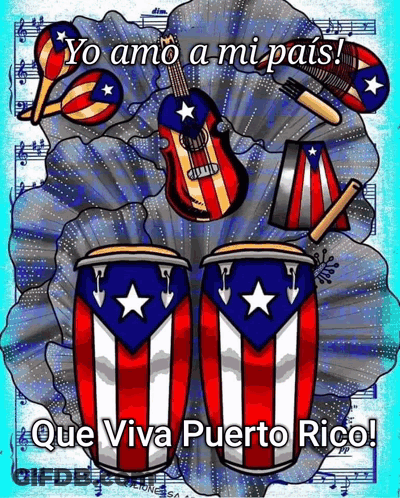 Poster Guitar Maracas Drums Saying Yo Amo A Mi Pais GIF