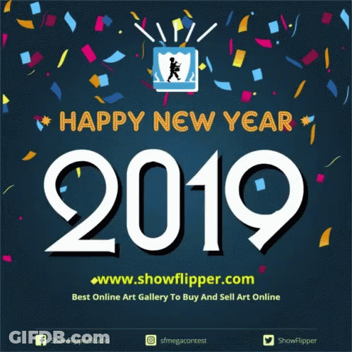 Poster Saying Happy New Year 2019 With Confetti GIF