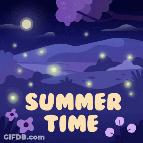 Poster Saying Summer Time With Flowers And Fireflies GIF