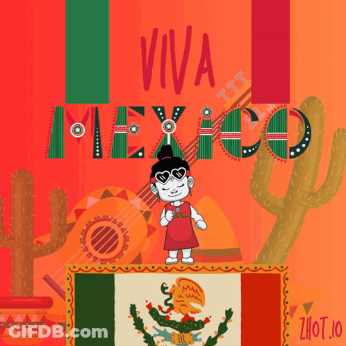 Poster Saying Viva Mexico With Cartoon Girl GIF