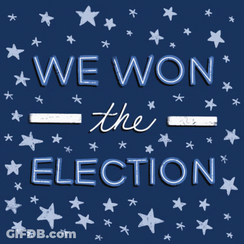 Poster Saying We Won The Election With Fireworks And Stars GIF