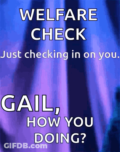 Poster Saying Welfare Check Just Checking In On You Gail How You Doing GIF