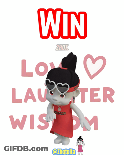 Poster Saying Win Love Laughter Wisdom With Cartoon Girl GIF