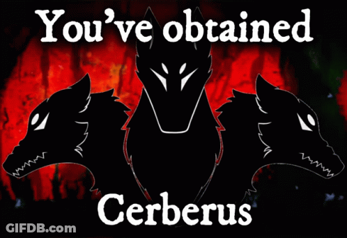 Poster Saying You've Obtained Cerberus With Wolf GIF
