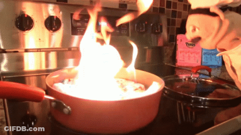 Pot Of Food Cooking On Stove With Pepto Bismol Behind It GIF