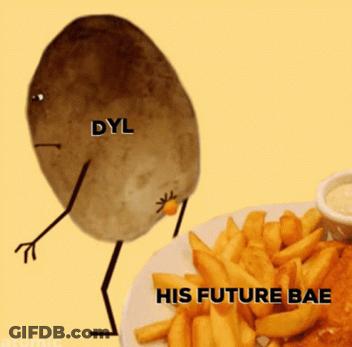 Potato With Arms And Legs Beside French Fries GIF