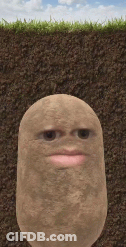Potato With Face And Pink Lip In Dirt GIF