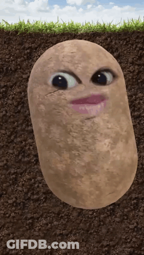Potato With Face Sticking Out Of Dirt GIF