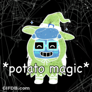 Potato With Witch Hat Saying Potato Magic GIF