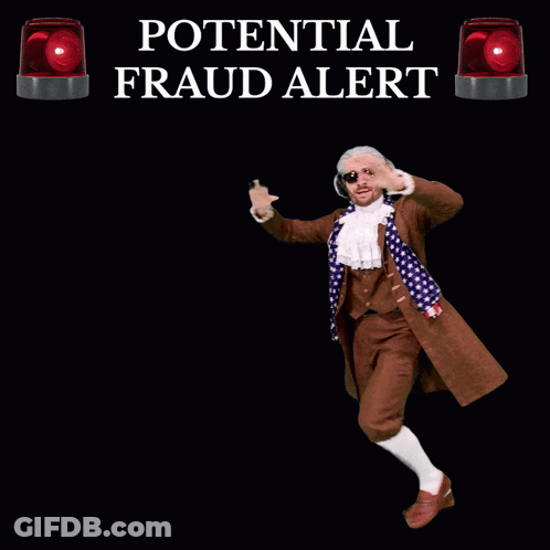 Potential Fraud Alert Sign With Man In Brown Coat GIF