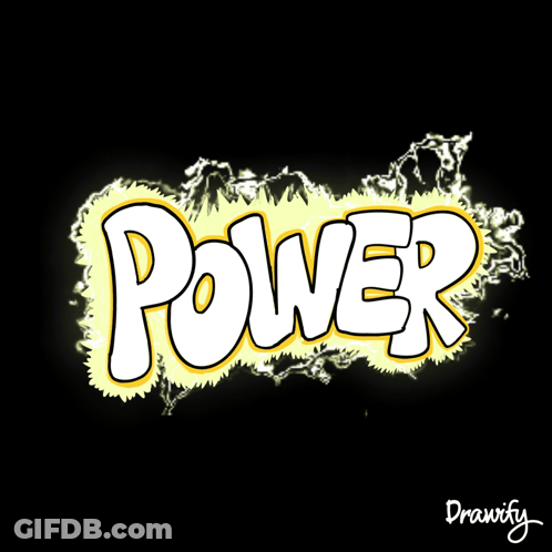 Power In Yellow And White On Black Background GIF