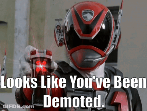 Power Ranger Holding Device Saying Looks Like You've Been Demoted GIF