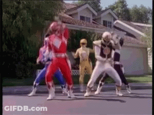 Power Rangers Dancing In Front Of A House GIF