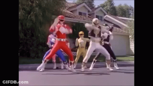 Power Rangers Dancing In Front Of House GIF