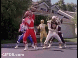 Power Rangers Dancing In Front Of House GIF