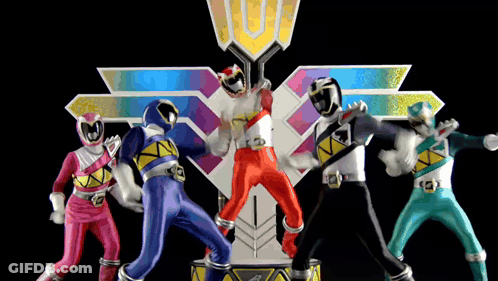 Power Rangers Dancing In Front Of Power Sign GIF
