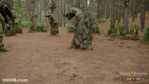 Power Rangers Dino Fury Poster With Dinosaur In Woods GIF