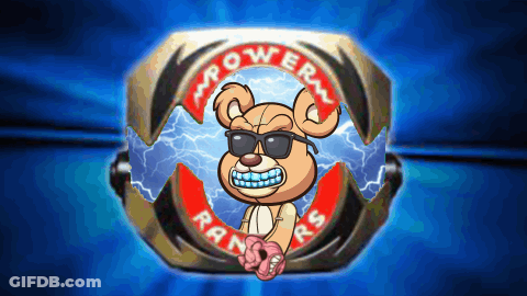 Power Rangers Logo Bear With Sunglasses And Boxing Gloves GIF