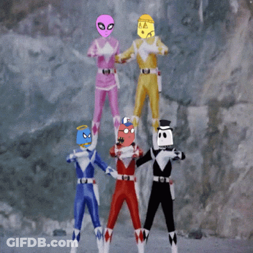 Power Rangers Standing In A Pyramid GIF